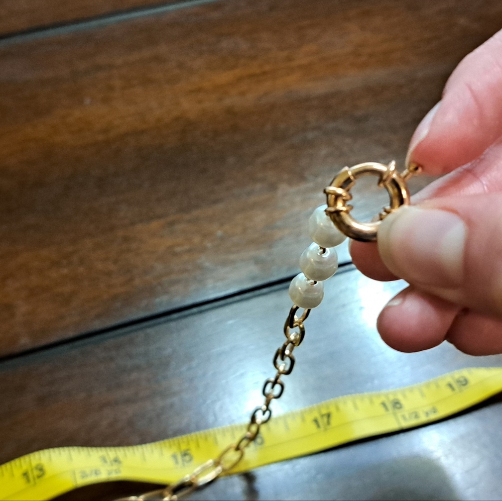 Gold Chain Necklace with White Pearl Accents - Picture 5 of 7